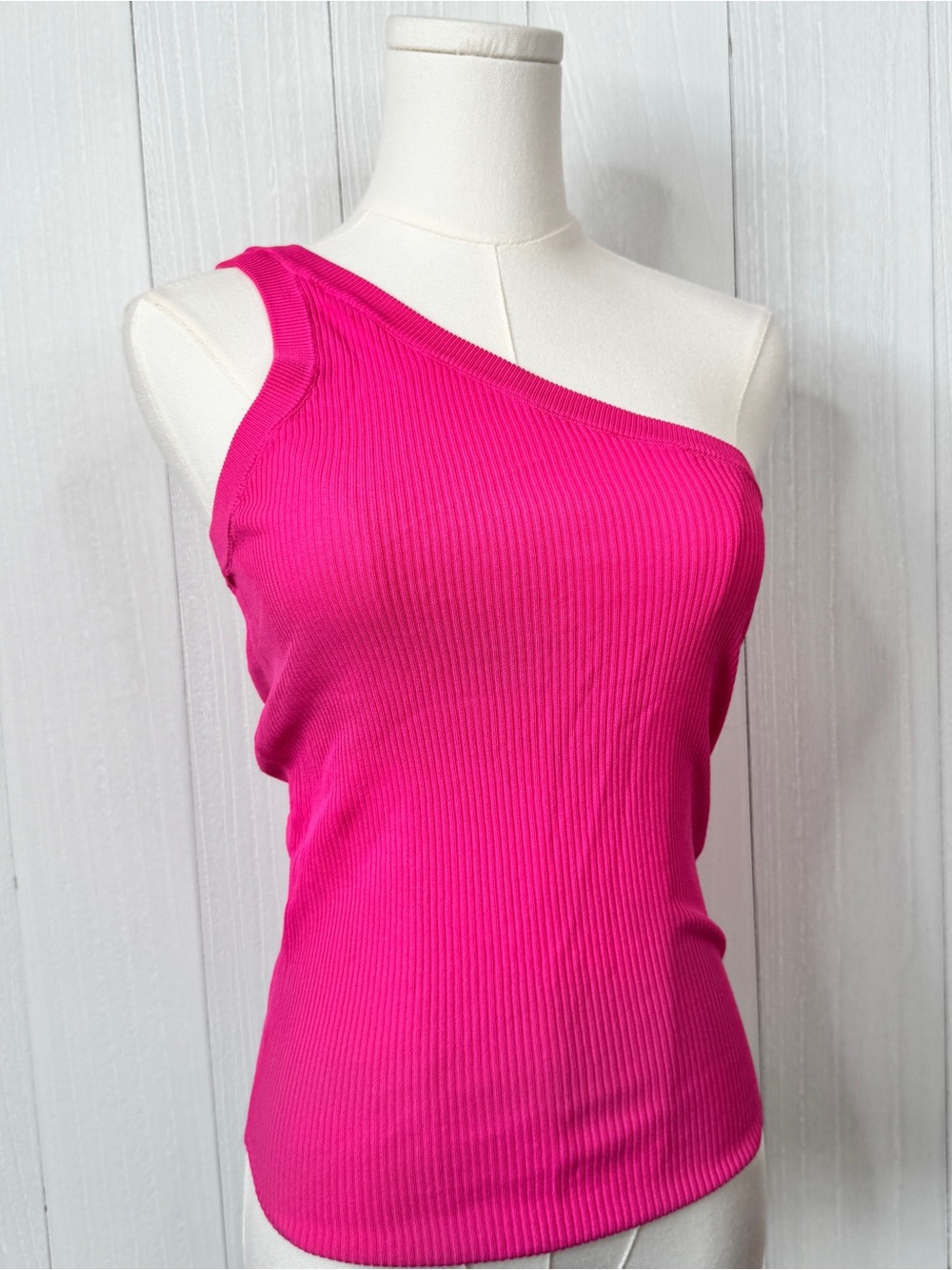 Zara Pink One Shoulder Ribbed Knit Top